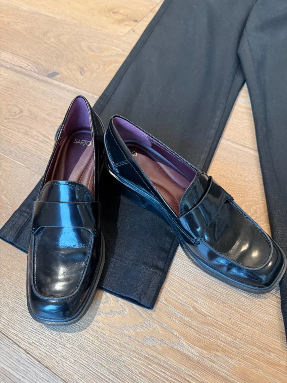 Franco Sarto Black Patent Square Toe Loafer Shoes - Size